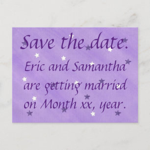 Purple and White Stars Save the date Postcards
