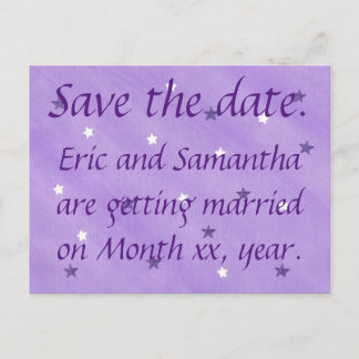Purple and White Stars Save the date Postcards