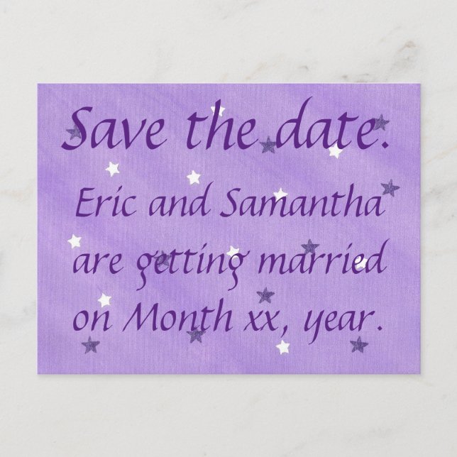 Purple and White Stars Save the date Postcards (Front)