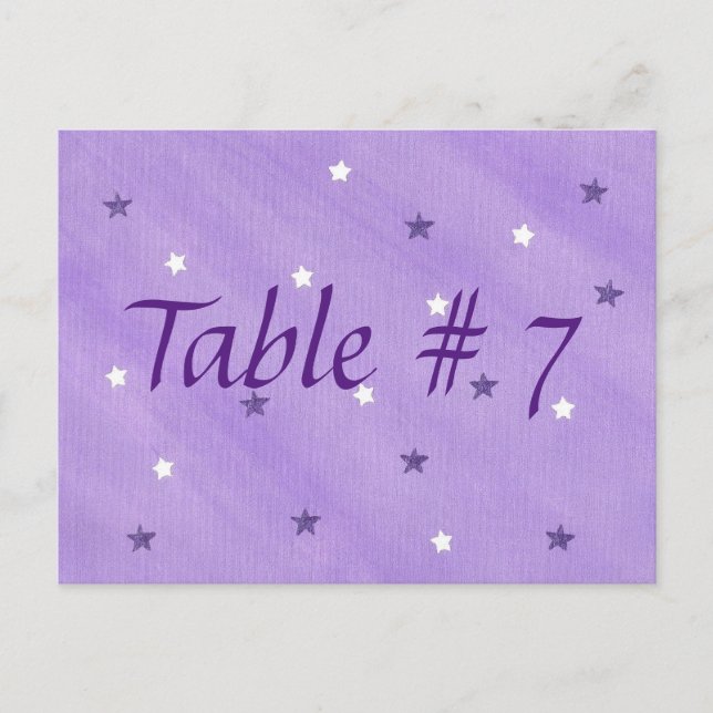 Purple and White Stars Table Number Postcards (Front)
