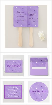 Purple and White Stars Wedding Invitations Set