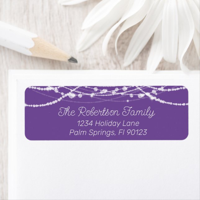 Purple and White String Lights Return Address Label (Insitu)