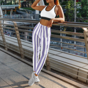 Purple And White Stripe Leggings