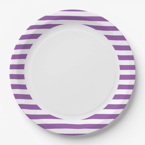 Purple and White Stripe Pattern Paper Plates