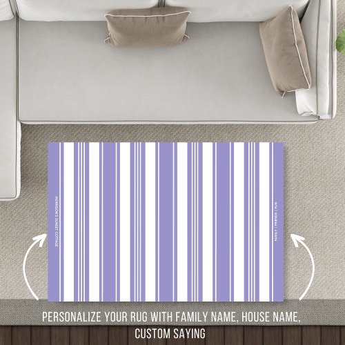 Purple and White Stripe Simple Modern Custom Text  Rug