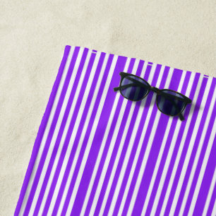 Purple and White Striped Beach Towel