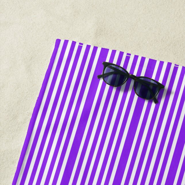 Purple and White Striped Beach Towel (In Situ)