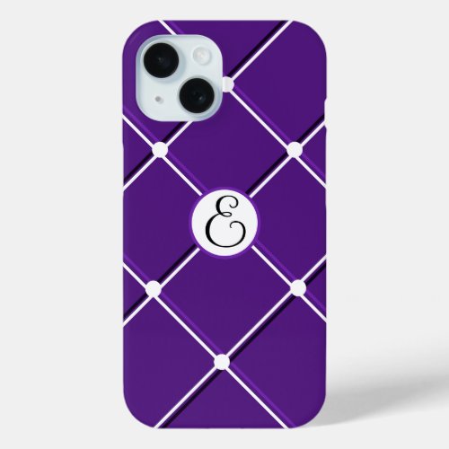 Purple and White Striped Design Fancy E Initial iPhone 15 Case