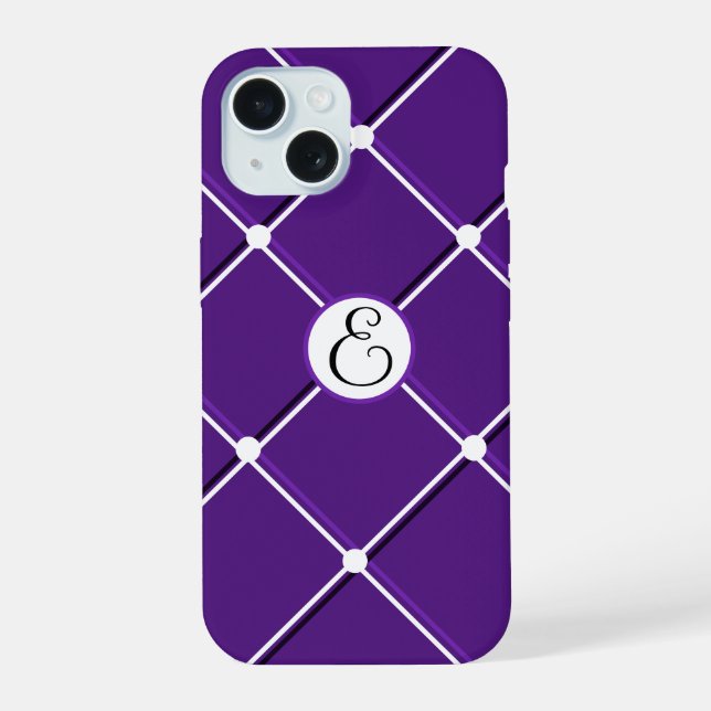 Purple and White Striped Design Fancy E Initial Iphone Case (Back)