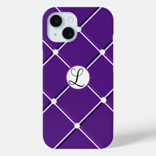 Purple and White Striped Design Fancy L Initial iPhone 15 Case