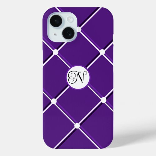 Purple and White Striped Design Fancy N Initial iPhone 15 Case