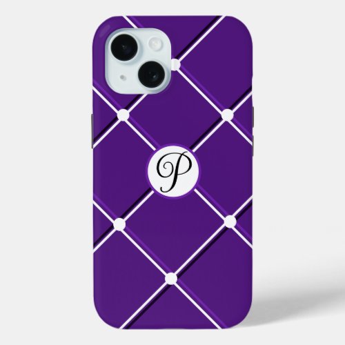 Purple and White Striped Design Fancy P Initial iPhone 15 Case