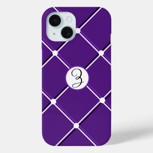 Purple and White Striped Design Fancy Z Initial iPhone 15 Case