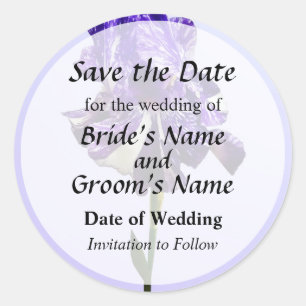 Purple and White Striped Iris Save the Date Classic Round Sticker