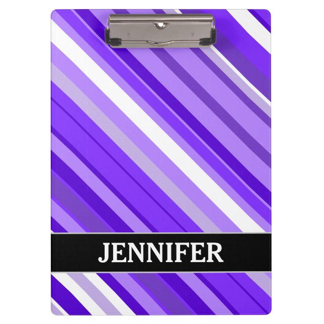 Purple and White Striped Pattern + Custom Name Clipboard (Front)