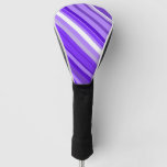 [ Thumbnail: Purple and White Striped Pattern Golf Head Cover ]