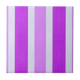 Purple and White Stripes Ceramic Tile