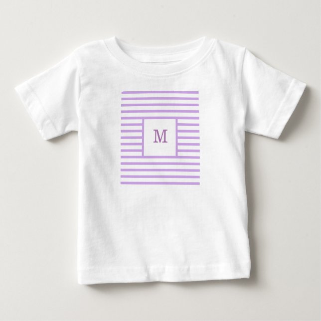 Purple and White Stripes Custom Monogram Baby T-Shirt (Front)