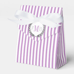 Purple and white stripes monogram wedding favor boxes