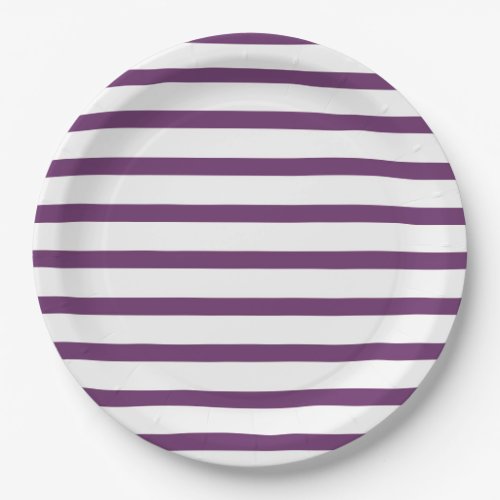 Purple and White Stripes Paper Plates