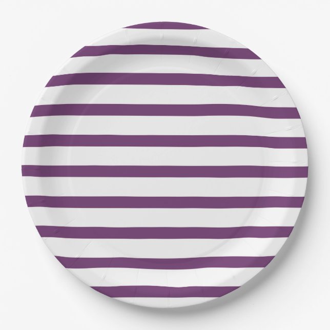 Purple and White Stripes Paper Plates (Front)