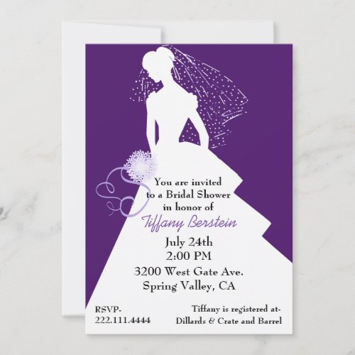 Purple and White Stylish Bride Shower Invitation