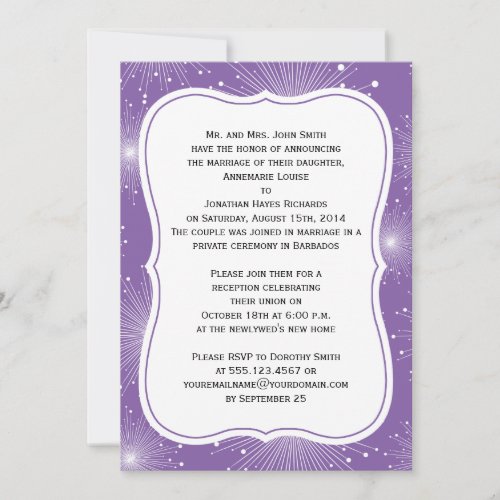 Purple and White Sunbursts Reception Only Invitation