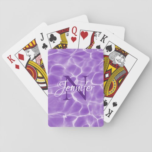 Purple and White Swimming Pool Photo Chic Monogram Poker Cards