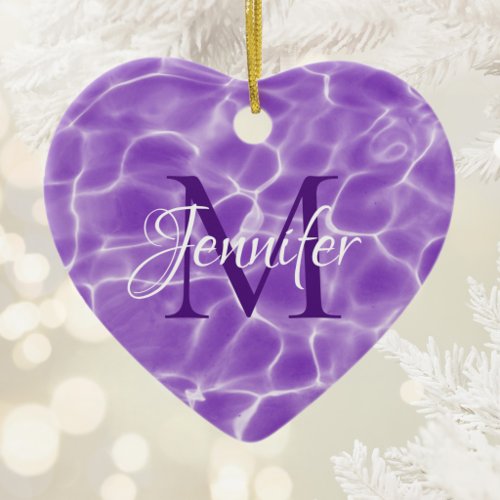 Purple and White Swimming Pool Photo Monogram Ceramic Ornament