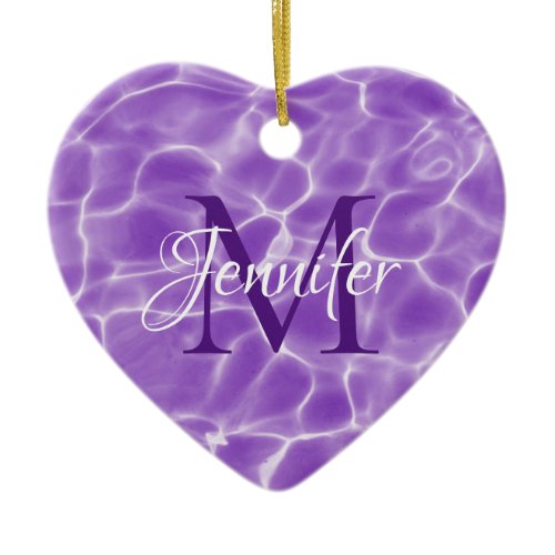 Purple and White Swimming Pool Photo Monogram Ceramic Ornament