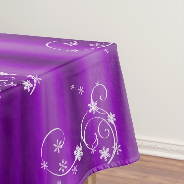 Purple and White Swirls Christmas Tablecloth (In Situ)