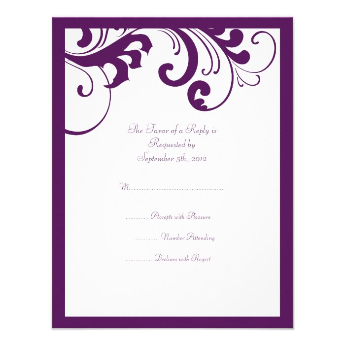 Purple and White Swirls Frame Wedding Invitation