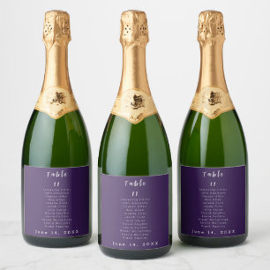 Purple and White Table Number Wedding Sparkling Wine Label