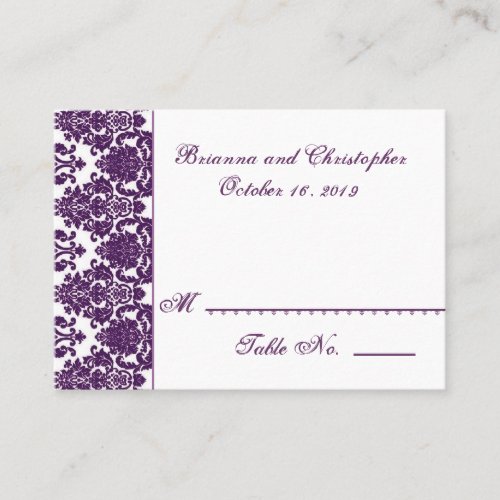 Purple and White Table Place Card - Wedding Party Business Card
