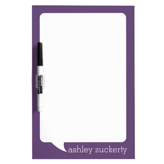 Purple and White Talk Bubble Personalized Name Dry Erase Board (Front)