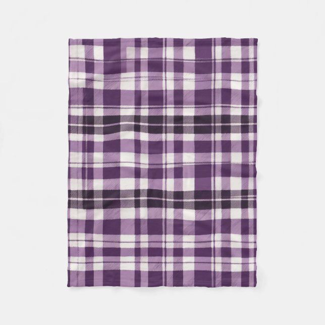 Purple and White Tartan Fleece Blanket (Front)