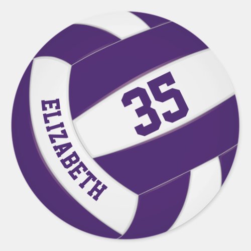 purple and white team colors boys girls volleyball classic round sticker