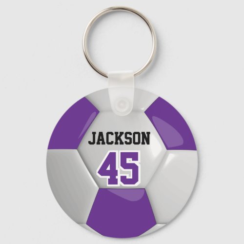 Purple and White Team Soccer   Ball Keychain