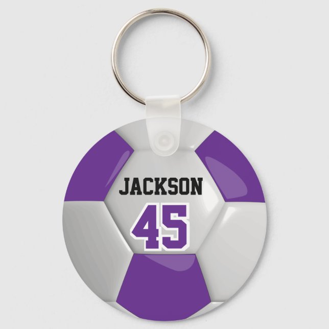 Purple and White Team Soccer  ⚽ Ball Keychain (Front)