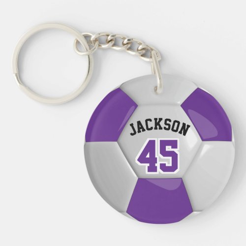 Purple and White Team Soccer   Ball   Keychain