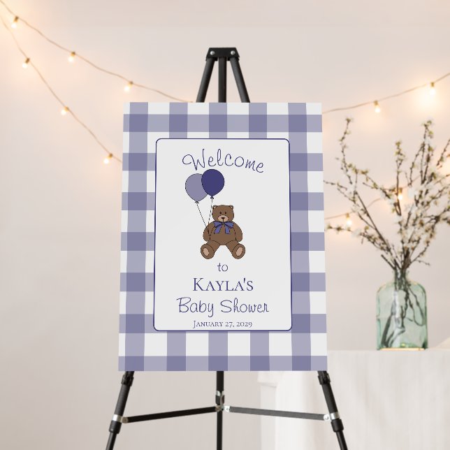 Purple and White Teddy Bear Welcome Sign (In Situ (Stand))