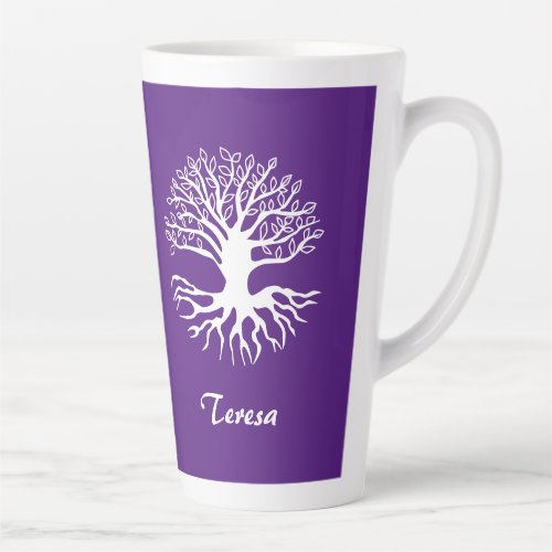 Purple and White Tree of Life Monogrammed Latte Mug