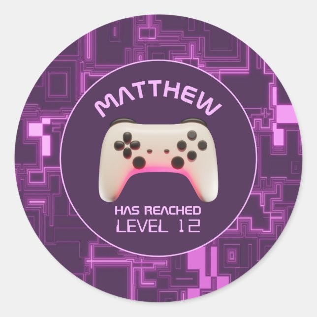 Purple and White Video Game Controller Classic Round Sticker (Front)