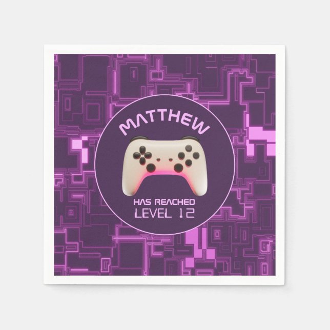 Purple and White Video Game Controller Napkins (Front)
