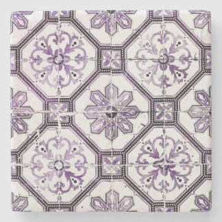 Purple and white vintage tile stone coaster