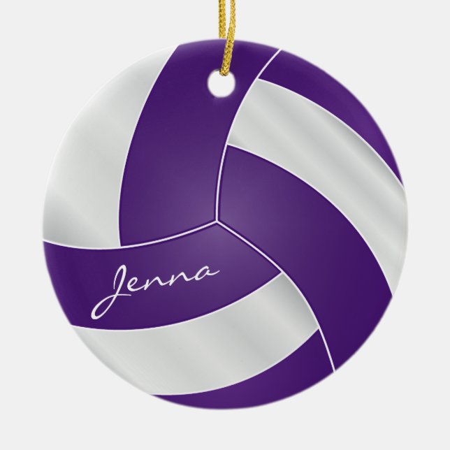 Purple and White Volleyball 2 | DIY Name Ceramic Ornament (Front)