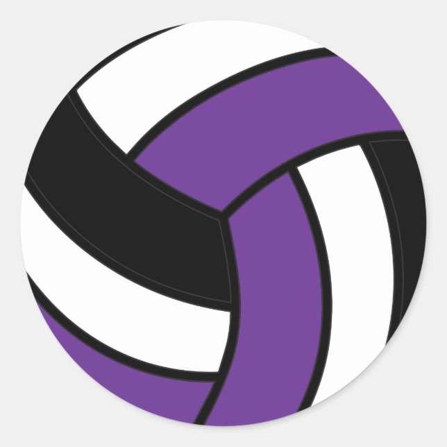 Purple and White Volleyball Classic Round Sticker (Front)