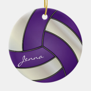 Purple and White Volleyball DIY Name Ceramic Ornament