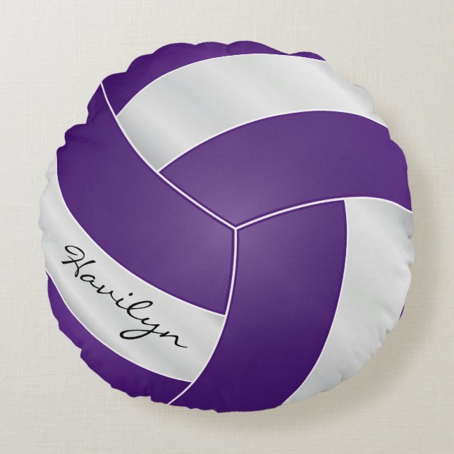 Purple and White Volleyball | DIY Name Round Pillow (Front)