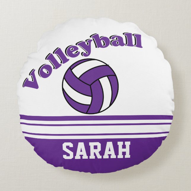 Purple and White Volleyball | DIY Name Round Pillow (Front)